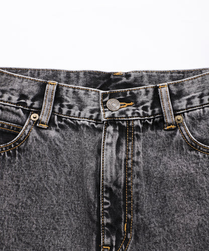 CHEMICAL WASH SIDE SLIT FLARED DENIM PANTS