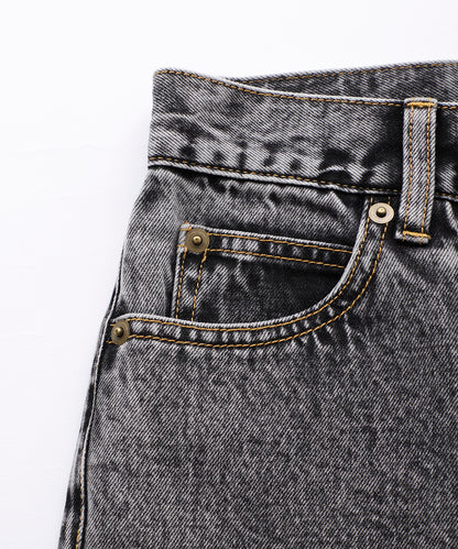CHEMICAL WASH SIDE SLIT FLARED DENIM PANTS