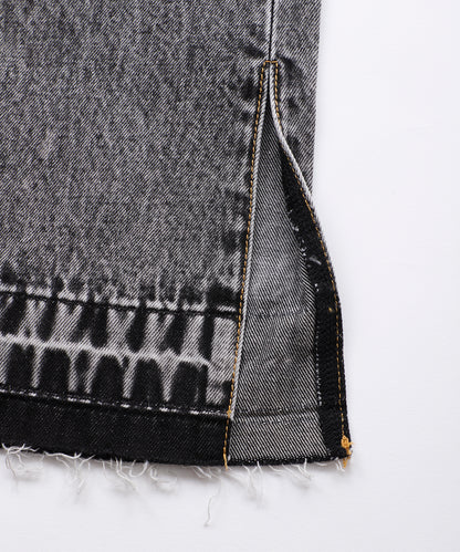 CHEMICAL WASH SIDE SLIT FLARED DENIM PANTS