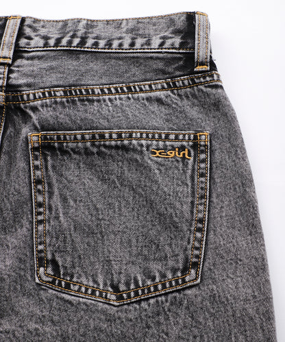 CHEMICAL WASH SIDE SLIT FLARED DENIM PANTS