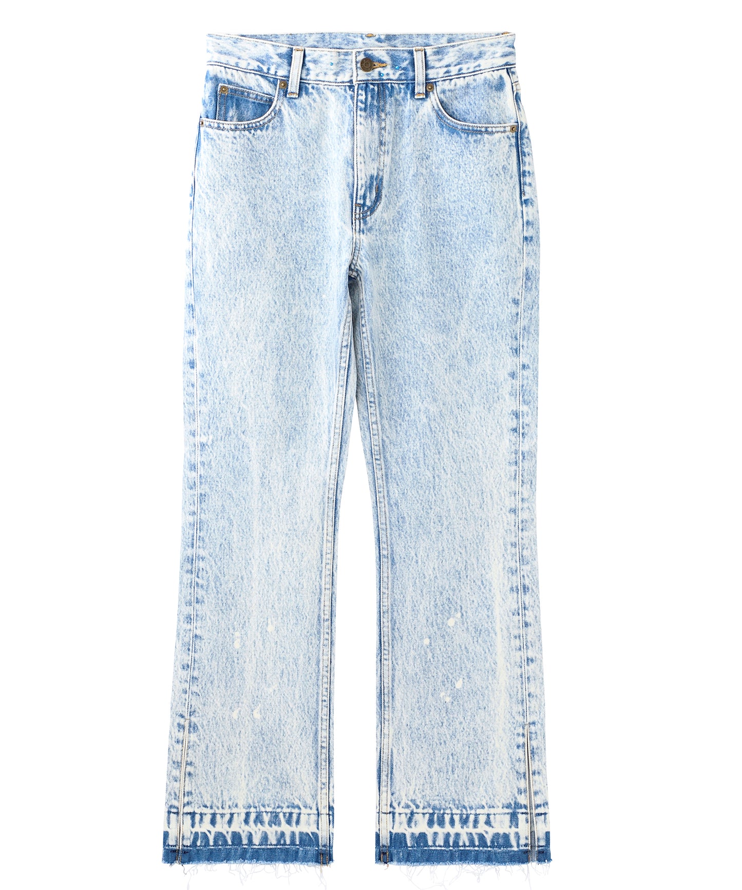 CHEMICAL WASH SIDE SLIT FLARED DENIM PANTS