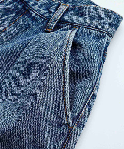 KNEE SLIT WIDE LEG DENIM PANTS