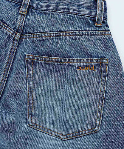 KNEE SLIT WIDE LEG DENIM PANTS