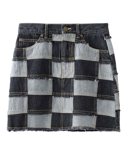 PATCHWORK DENIM SKIRT