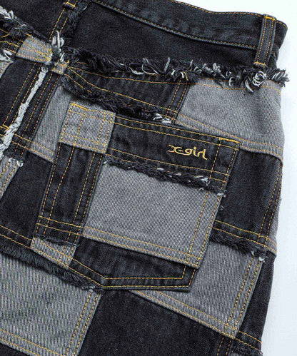 PATCHWORK DENIM SKIRT