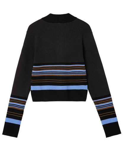 PARTIAL STRIPE KNIT CARDIGAN