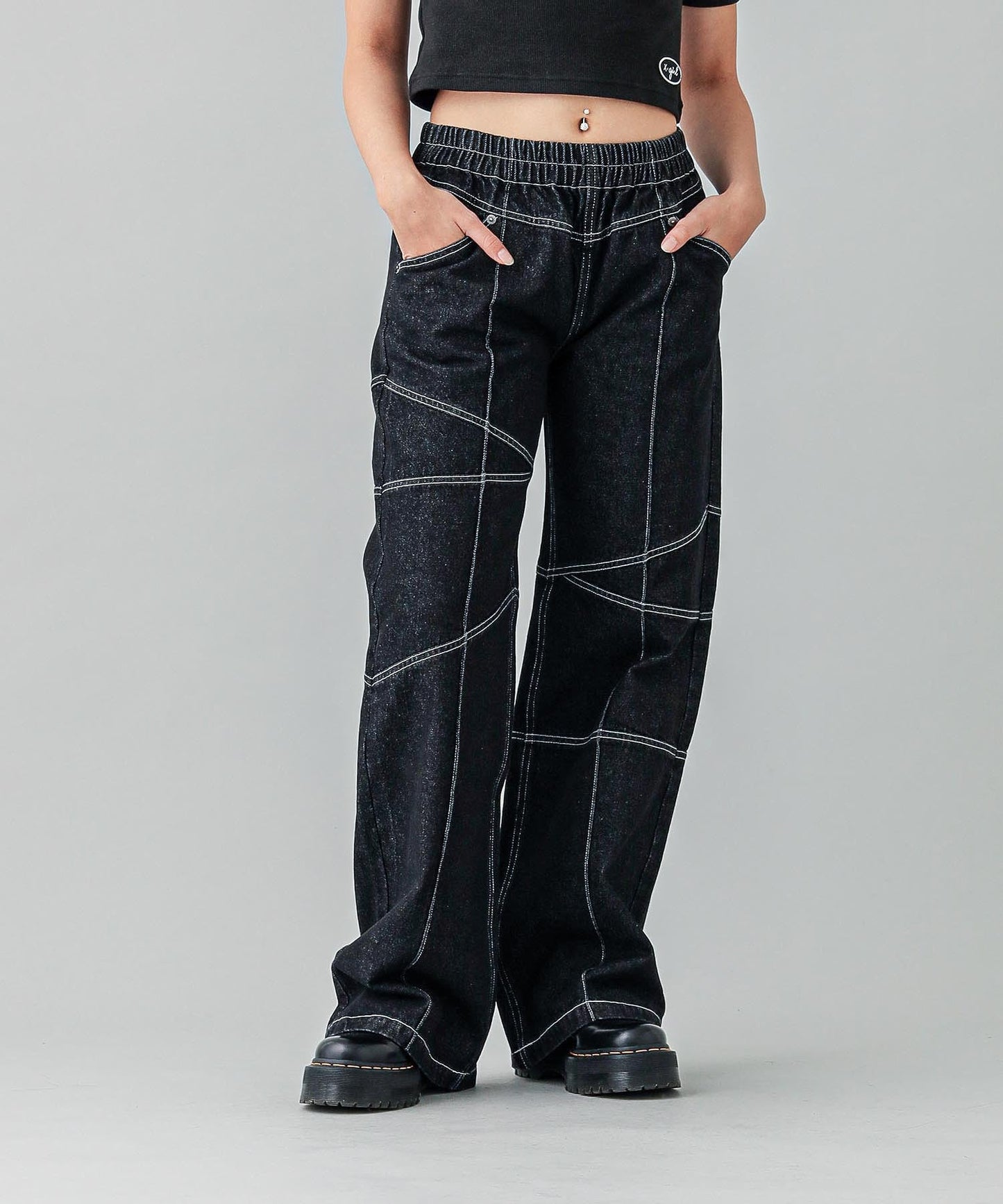 CONTRAST STITCH EASY PANTS