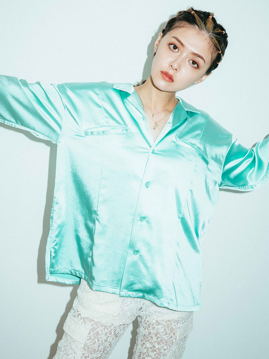 SATIN OPEN COLLAR SHIRT, SHIRT, X-Girl  