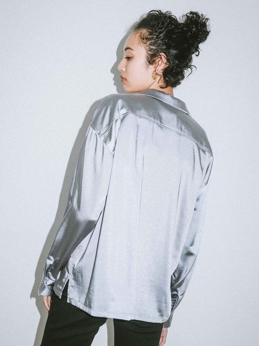 SATIN OPEN COLLAR SHIRT, SHIRT, X-Girl  