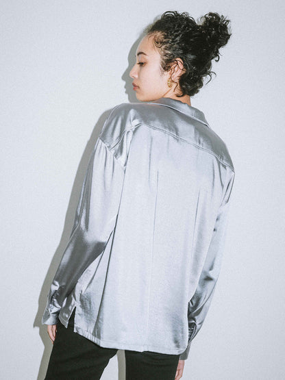 SATIN OPEN COLLAR SHIRT, SHIRT, X-Girl  