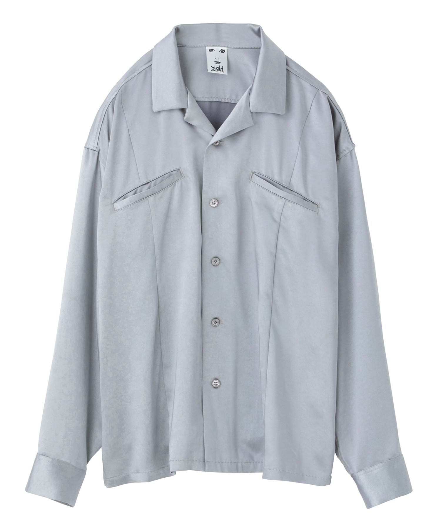 SATIN OPEN COLLAR SHIRT, SHIRT, X-Girl  