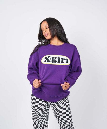 CHENILLE EMBROIDERY OVAL LOGO CREW SWEAT TOP