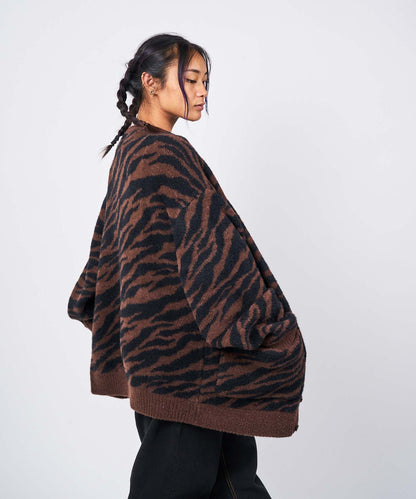 ZEBRA PATTERN OVERSIZED KNIT CARDIGAN