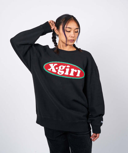 CHENILLE EMBROIDERY OVAL LOGO CREW SWEAT TOP