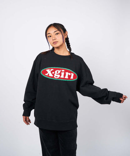 CHENILLE EMBROIDERY OVAL LOGO CREW SWEAT TOP