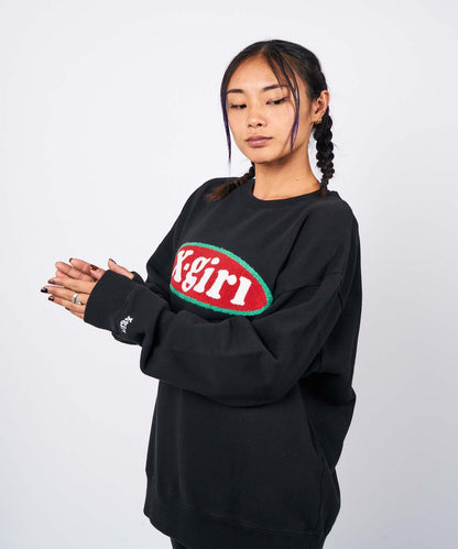 CHENILLE EMBROIDERY OVAL LOGO CREW SWEAT TOP