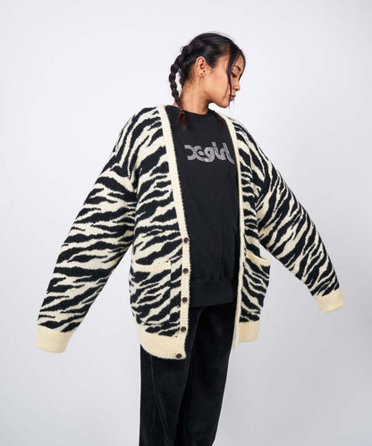 ZEBRA PATTERN OVERSIZED KNIT CARDIGAN